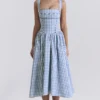 Vivien Regatta Blue Gingham Midi Zomerjurk