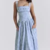 Vivien Regatta Blue Gingham Midi Zomerjurk