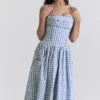 Vivien Regatta Blue Gingham Midi Zomerjurk