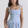 Vivien Regatta Blue Gingham Midi Zomerjurk