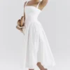 Vivien witte midi-zomerjurk met broderie anglaise