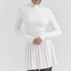 Willow witte mini-skaterjurk van kasjmiermix met plooien