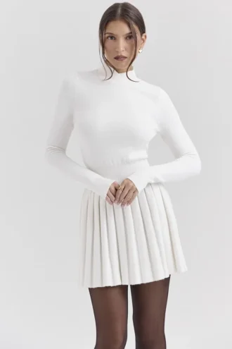 Willow witte mini-skaterjurk van kasjmiermix met plooien