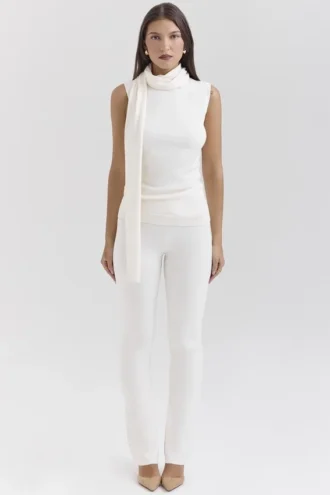 Wren ivoorkleurige kasjmier slim fit cigarettebroek
