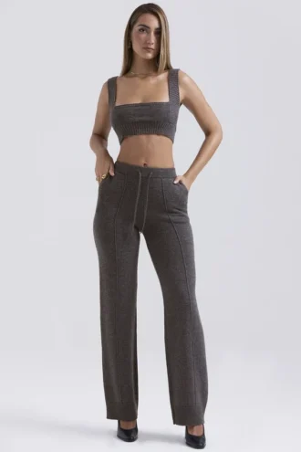 Yalina antracietkleurige kasjmiermix-broek