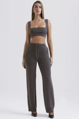Yalina antracietkleurige kasjmiermix-broek