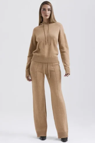 Yalina camelkleurige kasjmiermix-broek