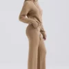 Yalina camelkleurige kasjmiermix-broek