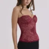 Yara Wijnrode kanten strapless korset top