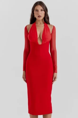 Yasmin Scarlet Plunge Midi-jurk