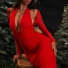 Yasmin Scarlet Plunge Midi-jurk