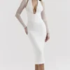 Yasmin witte midi-jurk met diep decolleté