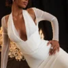 Yasmin witte midi-jurk met diep decolleté
