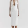 Yasmin witte midi-jurk met diep decolleté