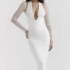 Yasmin witte midi-jurk met diep decolleté