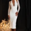 Yasmin witte midi-jurk met diep decolleté