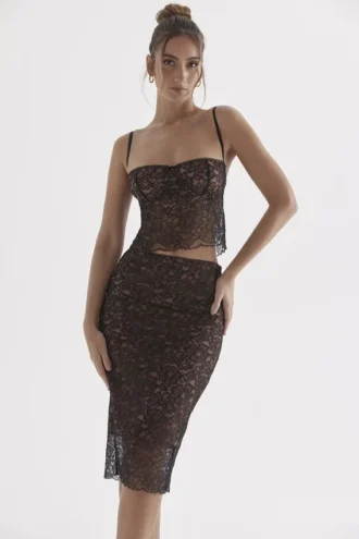 Yolanda zwarte kanten midirok