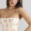 Ysabella Crème Mini-zomerjurk van stretchkatoen met rozenprint