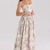 Ysabella crèmekleurige katoenen midi-zomerjurk met bloemenprint