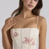 Ysabella ivoorkleurige katoenen midi-zomerjurk met vintage rozenprint