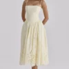 Ysabella Lemon op maat gemaakte kanten + broderie anglaise midi-zomerjurk
