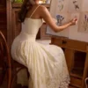 Ysabella Lemon op maat gemaakte kanten + broderie anglaise midi-zomerjurk