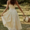 Ysabella Lemon op maat gemaakte kanten + broderie anglaise midi-zomerjurk