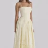 Ysabella Lemon op maat gemaakte kanten + broderie anglaise midi-zomerjurk