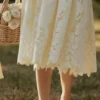Ysabella Lemon op maat gemaakte kanten + broderie anglaise midi-zomerjurk