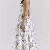 Ysabella Off White Vintage Midi-zomerjurk van katoen met lintprint