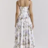 Ysabella Off White Vintage Midi-zomerjurk van katoen met lintprint