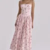 Ysabella Roze Vintage Rozenprint Katoenen Midi-Zomerjurk