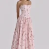 Ysabella Roze Vintage Rozenprint Katoenen Midi-Zomerjurk