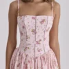 Ysabella Roze Vintage Rozenprint Katoenen Midi-Zomerjurk