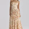 Ysabella Warm Rose Print katoenen midi-zomerjurk