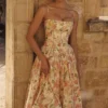 Ysabella Warm Rose Print katoenen midi-zomerjurk