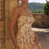 Ysabella Warm Rose Print katoenen midi-zomerjurk