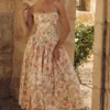 Ysabella Warm Rose Print katoenen midi-zomerjurk