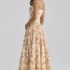 Ysabella Warm Rose Print katoenen midi-zomerjurk