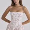 Ysabella witte katoenen midi-zomerjurk met rozenprint