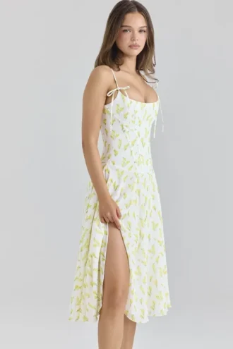 Yvette Midi-jurk van georgette met citroenbloemenprint