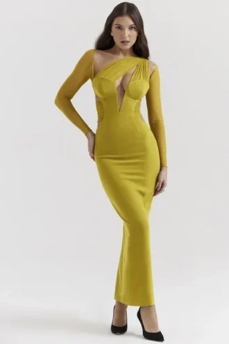 Zahra Chartreuse Plunge Maxi-jurk