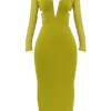 Zahra Chartreuse Plunge Maxi-jurk