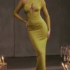 Zahra Chartreuse Plunge Maxi-jurk