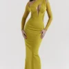 Zahra Chartreuse Plunge Maxi-jurk
