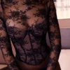 Zoe Zwart kanten corset top met lange mouwen