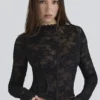 Zoe Zwart kanten corset top met lange mouwen