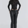 Zoe Zwart kanten corset top met lange mouwen