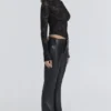 Zoe Zwart kanten corset top met lange mouwen